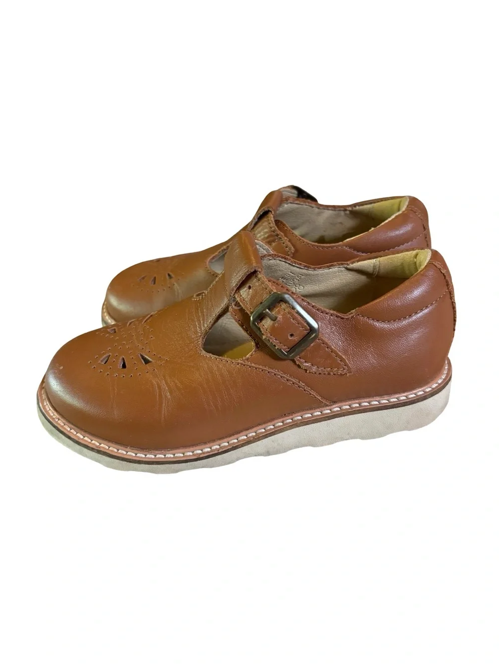 Girls' cognac brown Leather Mary Jane Dress Shoes with Buckle size 11